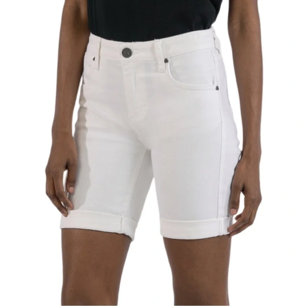 Kut from the Kloth Natalie Mid Rise Bermuda Denim Shorts White Size 0 - Picture 15 of 16